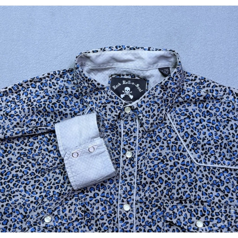 Rock Roll N Soul Shirt Mens XXL Pearl Snap Cheetah Print Western Rodeo Cowboy